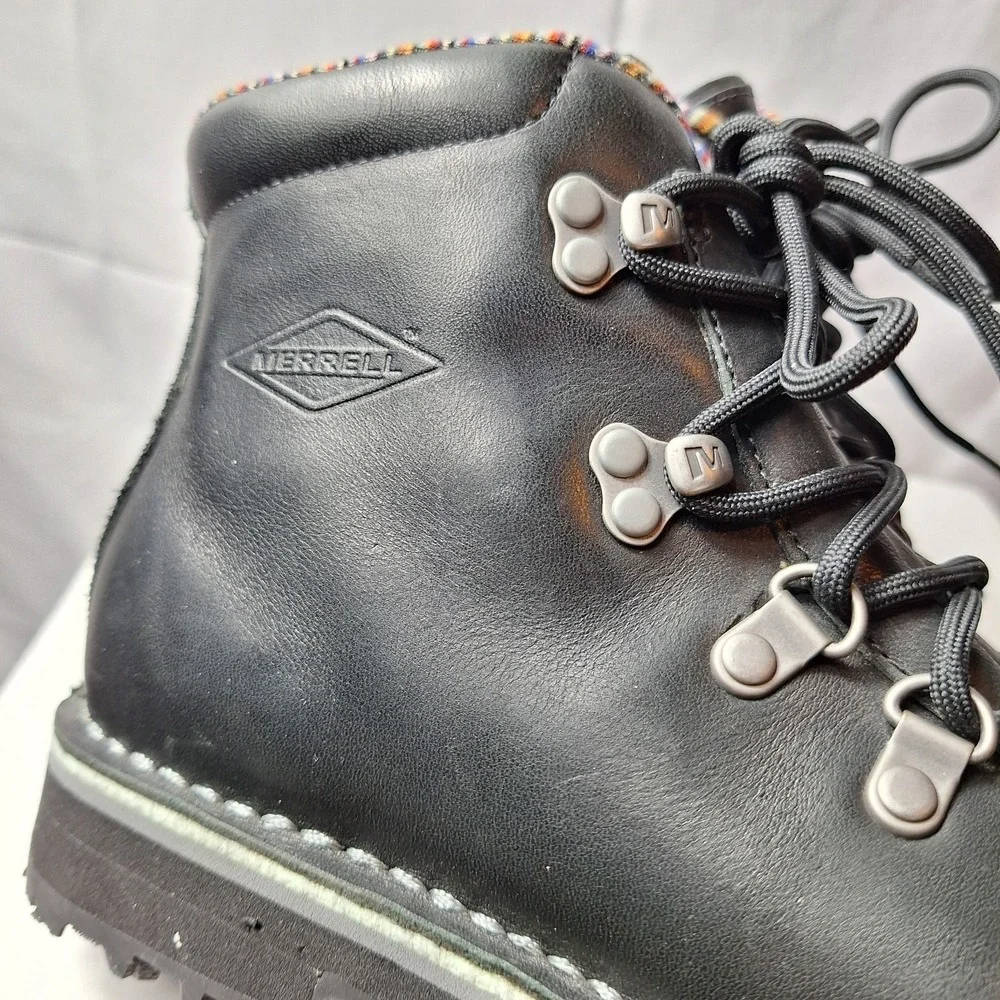 MERRELL Wilderness Valley Performance Boot Womens Sz 7 Black Leather Vibram Sole